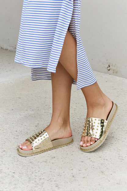 Forever Link Studded Double Strap Platform Slide Sandal