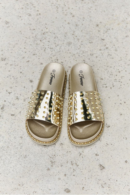 Forever Link Studded Double Strap Platform Slide Sandal