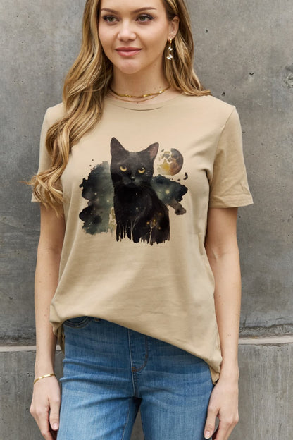 Simply Love Full Size Black Cat Graphic Cotton Tee