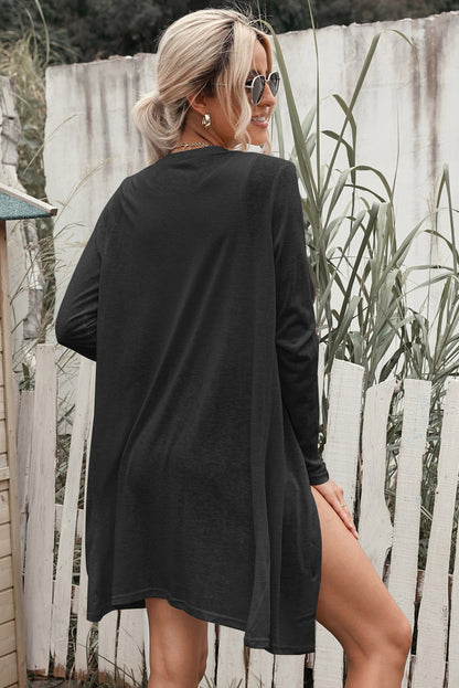 Button Down Long Sleeve Longline Cardigan