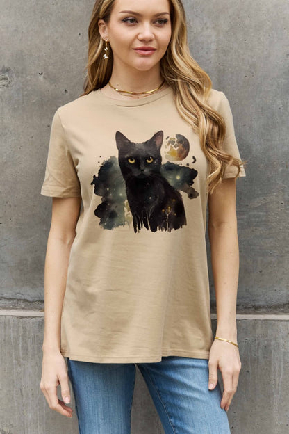 Simply Love Full Size Black Cat Graphic Cotton Tee