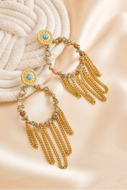 Beaded Chain Fringe Stainless Steel Earrings