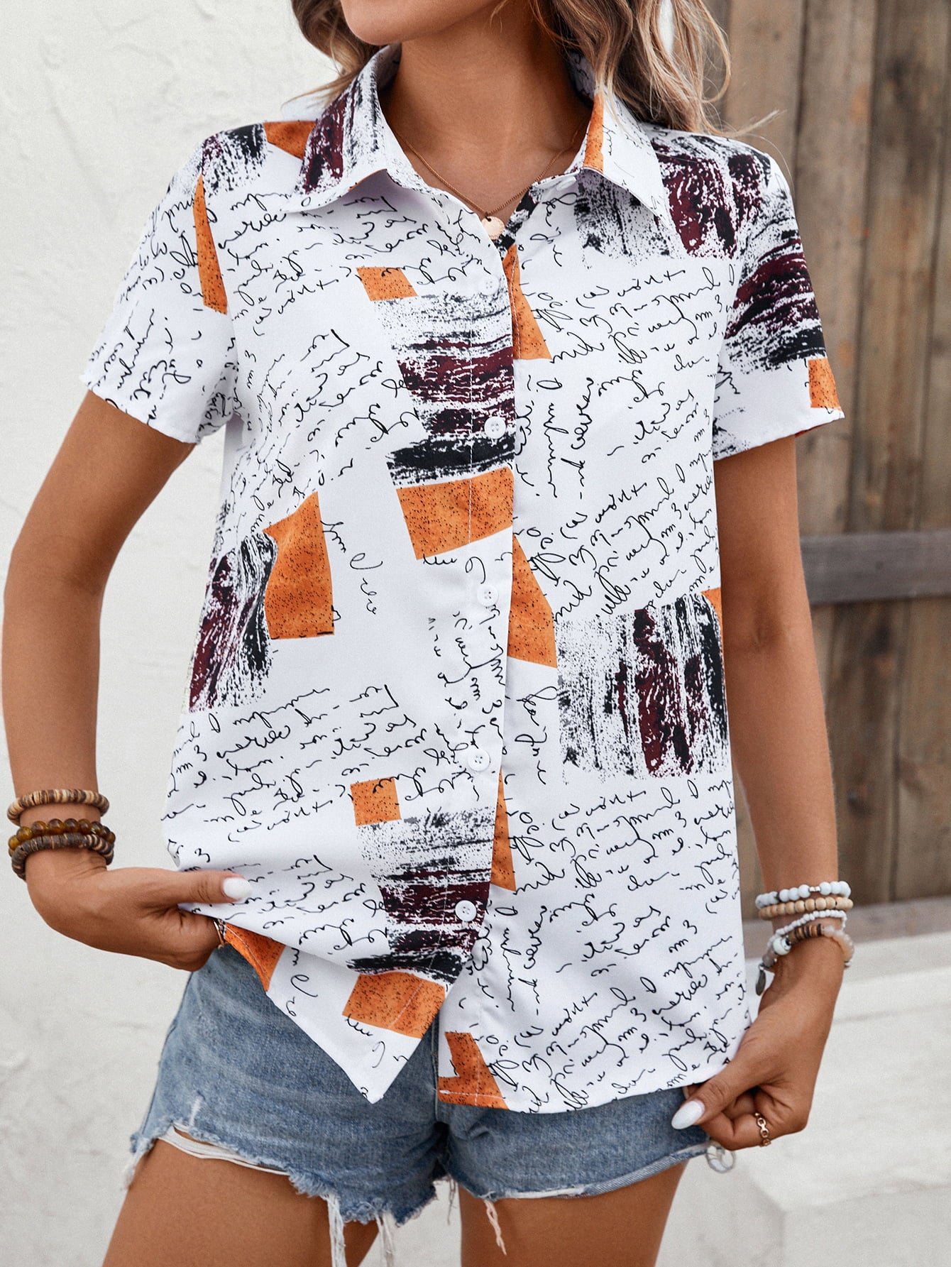 Printed Short Sleeve Collared Shirt