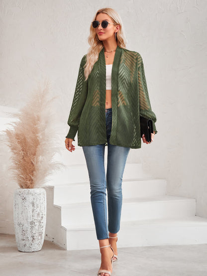 Lantern Sleeve Open Front Sheer Cardigan