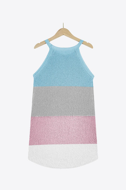 Color Block Round Neck Sleeveless Knit Top