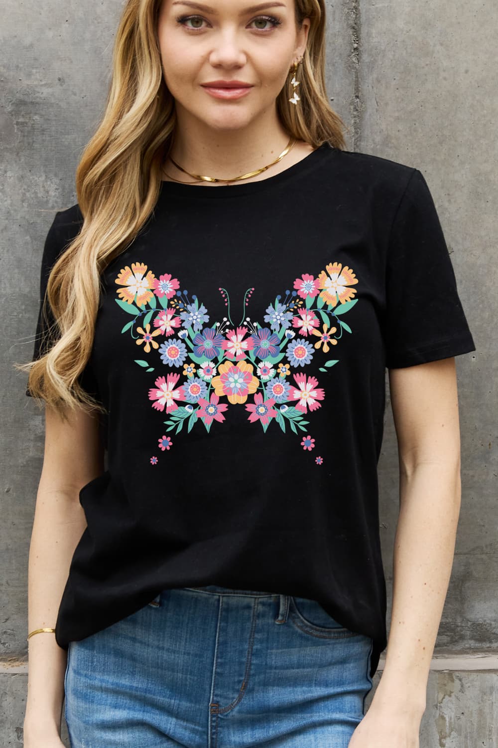 Simply Love Full Size Flower Butterfly Graphic Cotton Tee