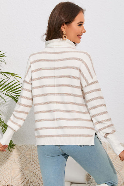 Cowl Neck Drastring Dropped Shoudler Striped Print Blouse