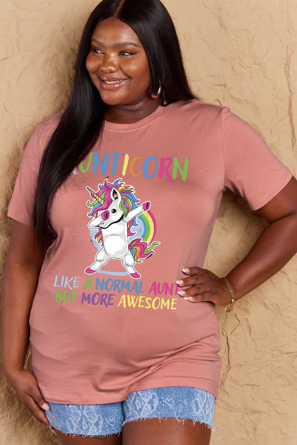 Simply Love Full Size AUNTICORN LIKE A NORMAL AUNT BUT MORE AWESOME Graphic Cotton Tee