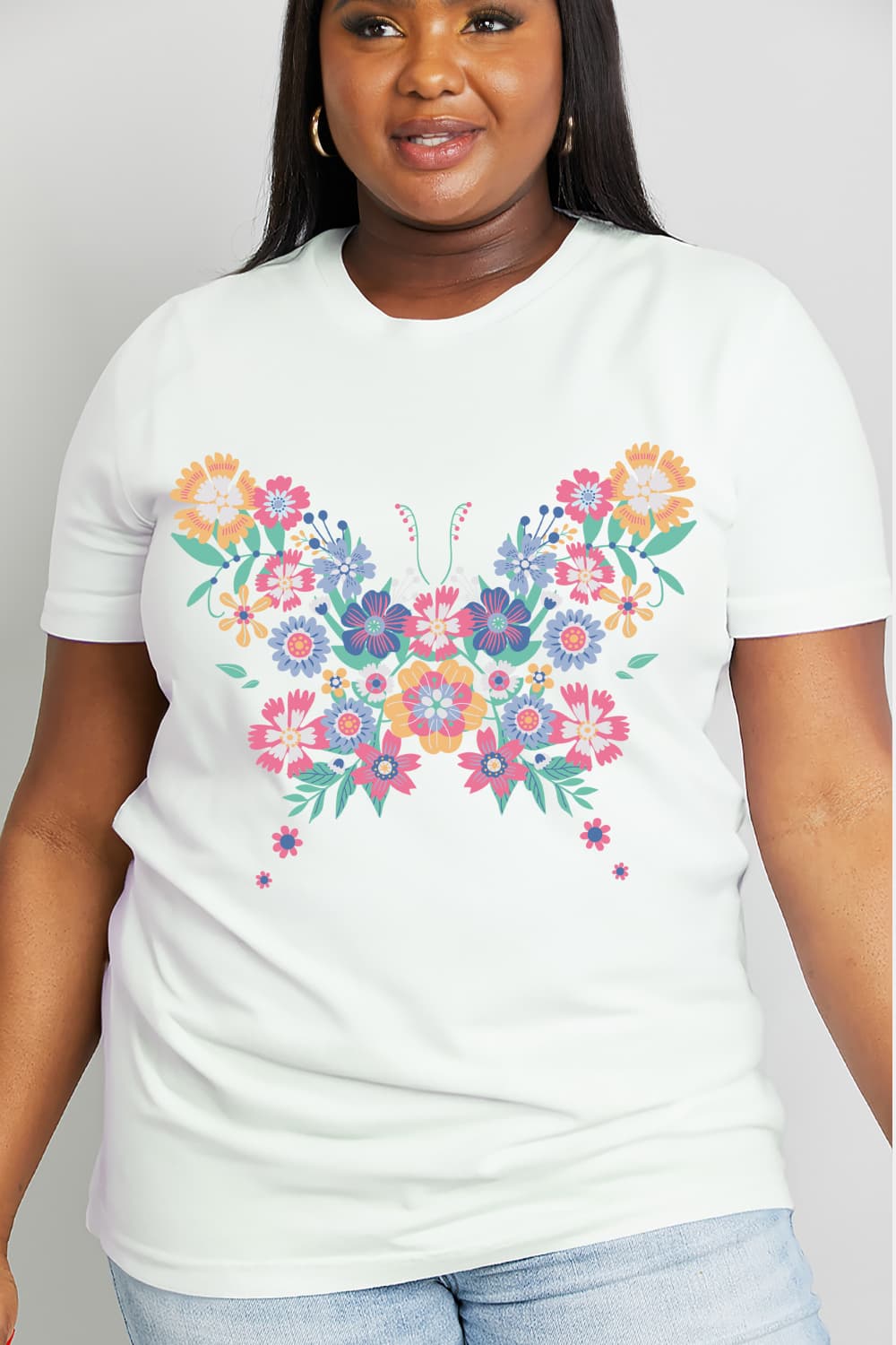 Simply Love Full Size Flower Butterfly Graphic Cotton Tee