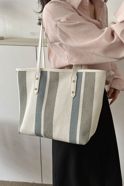 Striped Straw Tote Bag