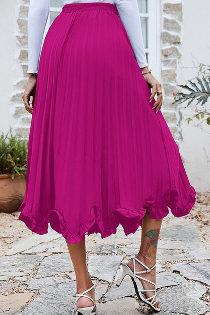 Frill Trim Smocked Waist Midi Skirt