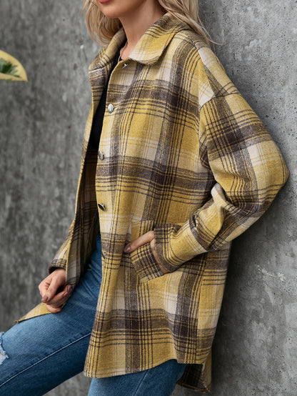 Plaid Collared Neck Long Sleeve Shirt