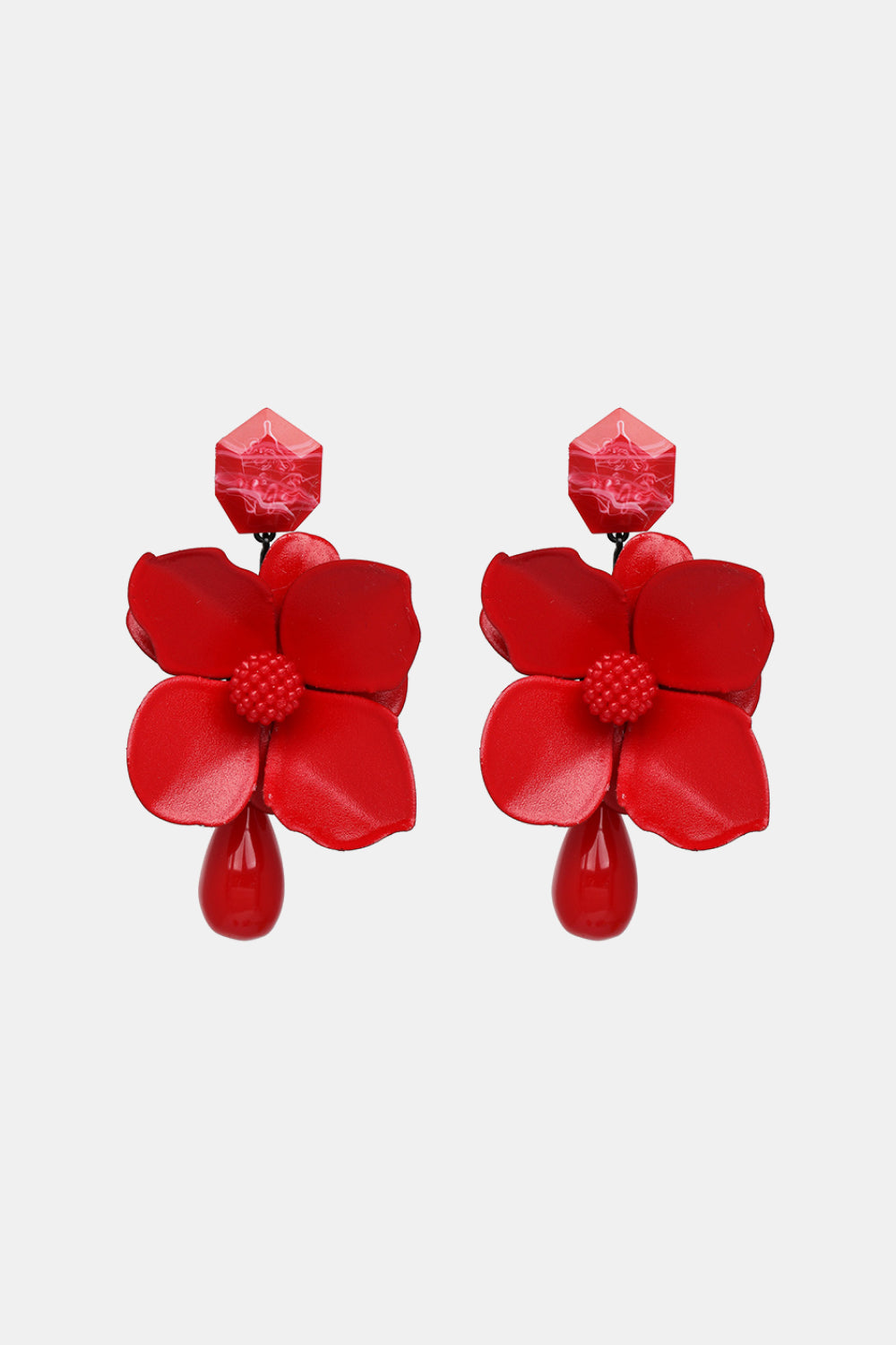 Bloosm Flower and Teardrop Resin Dangle Earrings