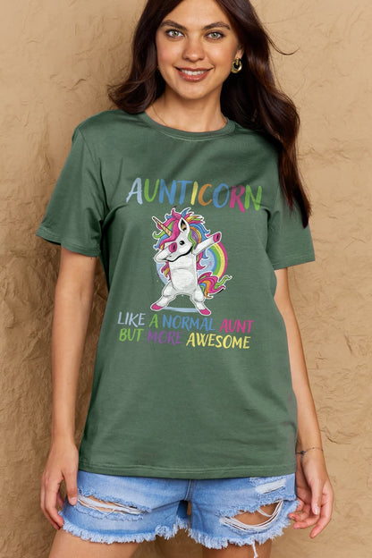 Simply Love Full Size AUNTICORN LIKE A NORMAL AUNT BUT MORE AWESOME Graphic Cotton Tee