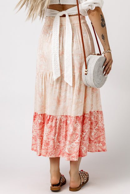 Floral Color Block Tiered Skirt