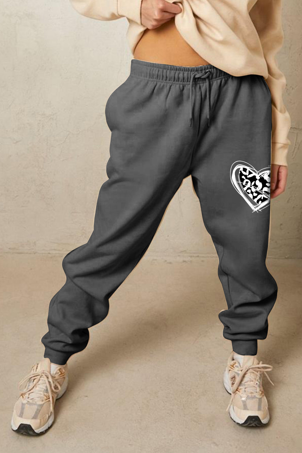 Simply Love Full Size Drawstring Heart Graphic Long Sweatpants