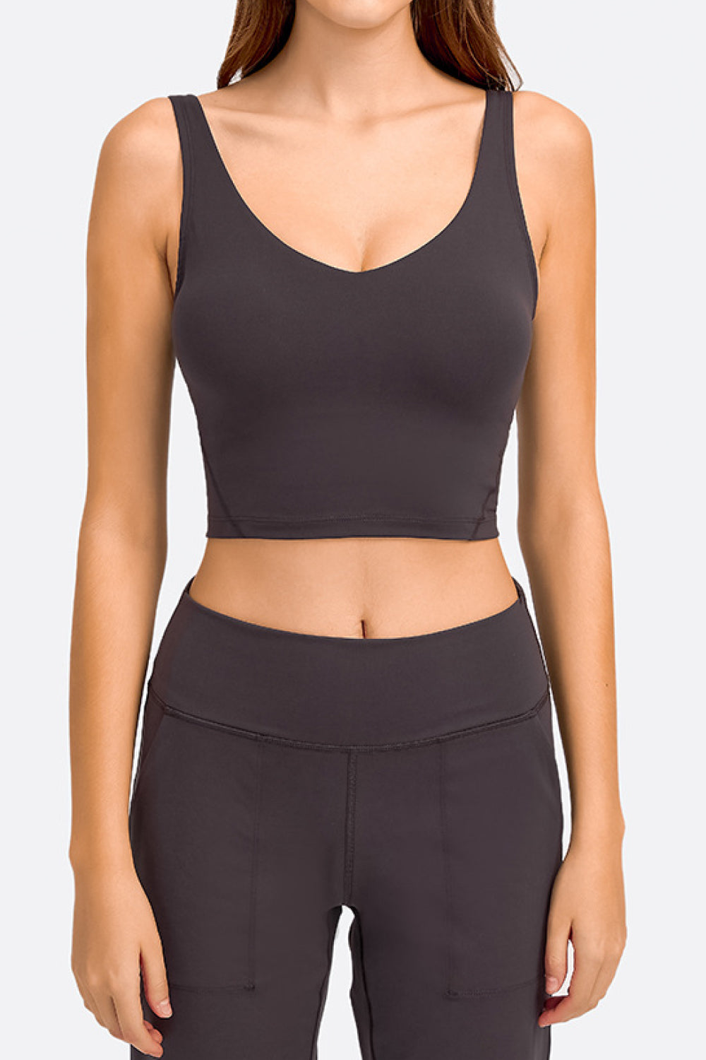 Deep V-Neck Crop Sports Bra