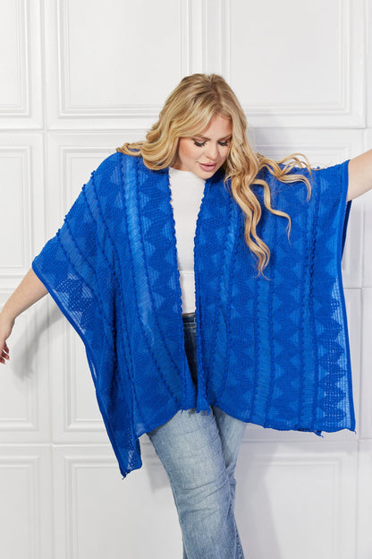 Justin Taylor Pom-Pom Asymmetrical Poncho Cardigan in Blue