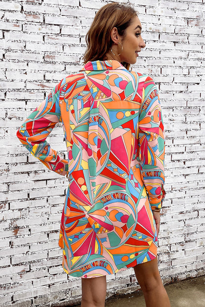 Multicolored Long Sleeve Shirt Dress