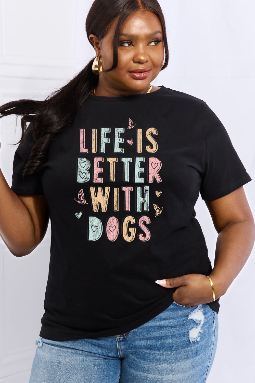 Simply Love Full Size LIFE IS BETTER WITH DOGS Graphic Cotton Tee