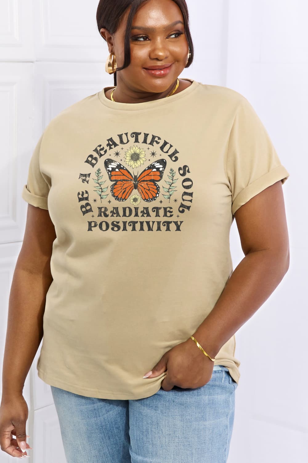 Simply Love Full Size BE A BEAUTIFUL SOUL RADIATE POSITIVITY Graphic Cotton Tee