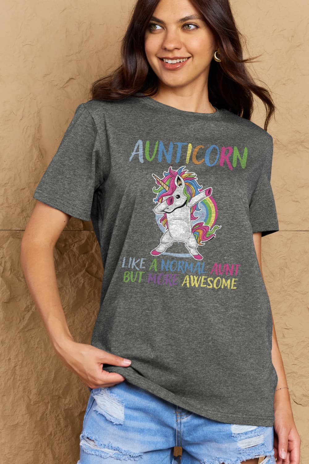 Simply Love Full Size AUNTICORN LIKE A NORMAL AUNT BUT MORE AWESOME Graphic Cotton Tee