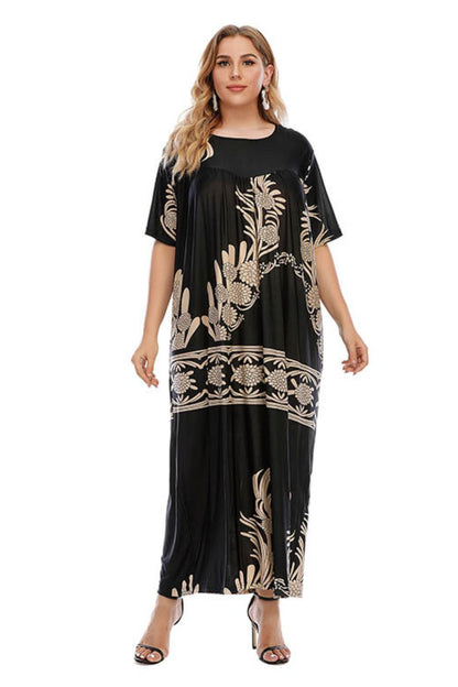 Plus Size Floral Round Neck Half Sleeve Maxi Dress