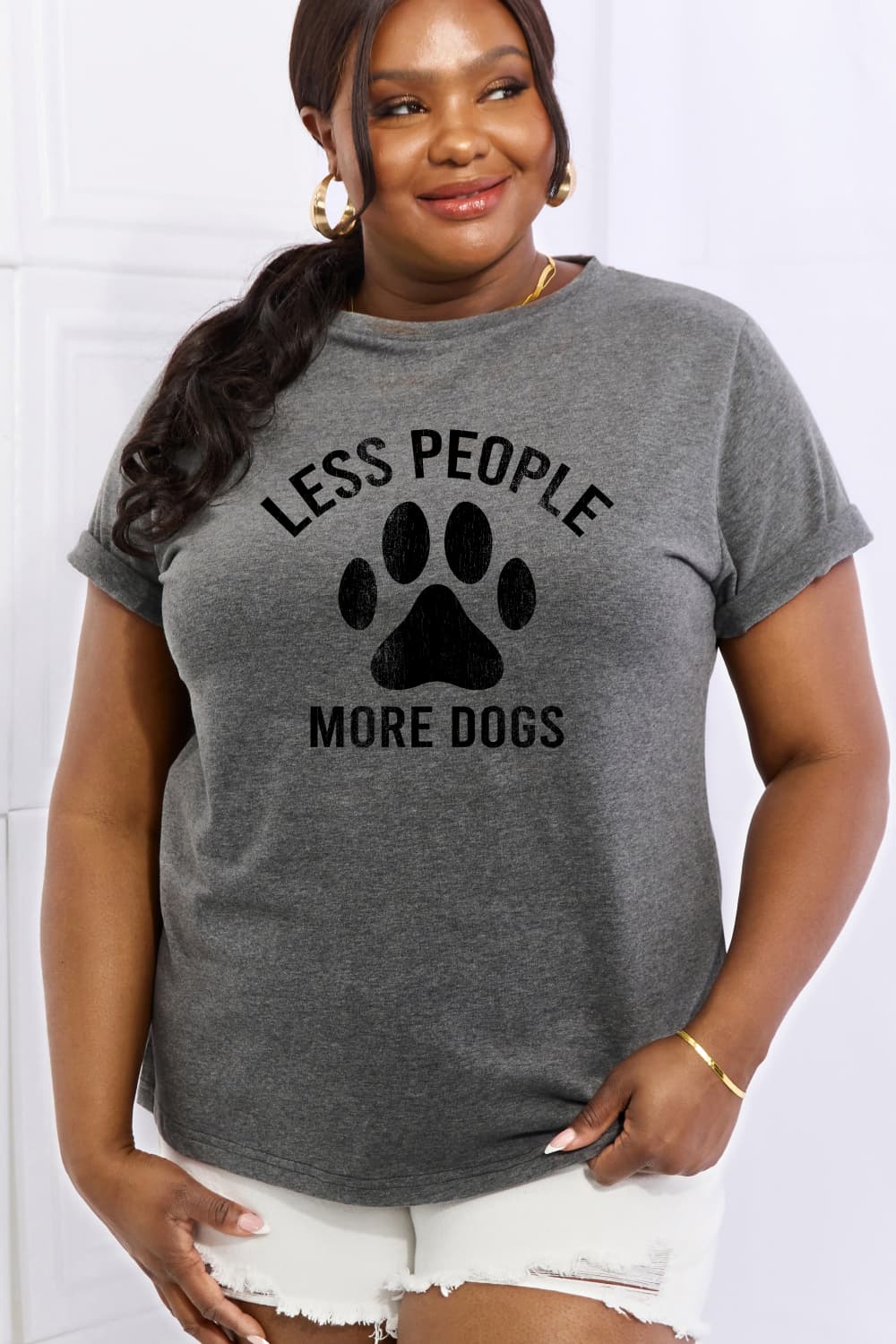 Simply Love Full Size LESS PEOPLE MORE DOGS Graphic Cotton Tee