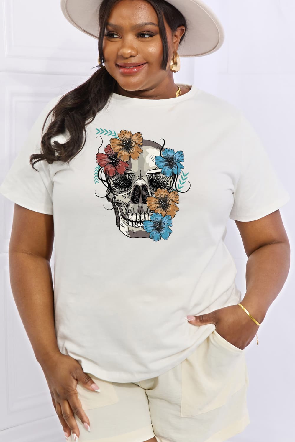 Simply Love Full Size Flower Skull Graphic Cotton Tee