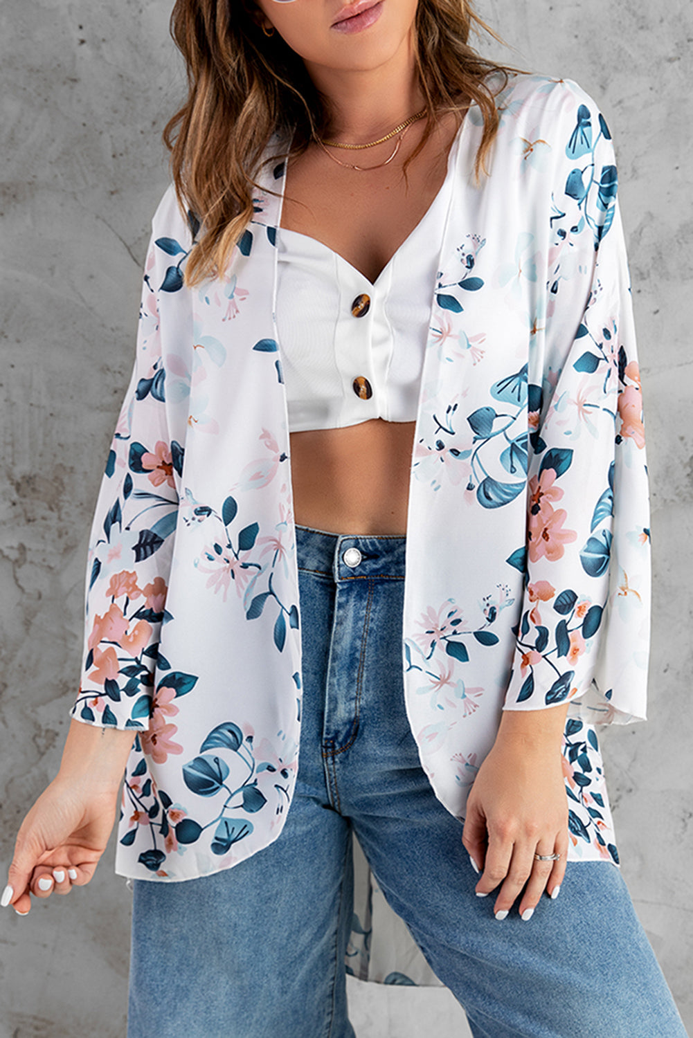 Floral Print Open Front Cardigan