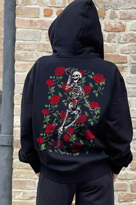 Simply Love Full Size Rose and Skeleton Graphic Hoodie