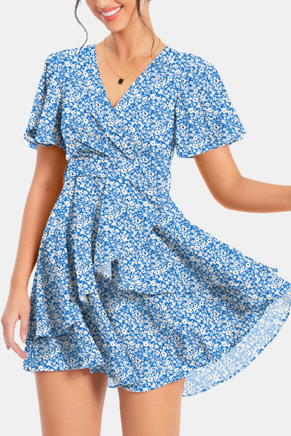 Surplice Neck Flutter Sleeve Dress