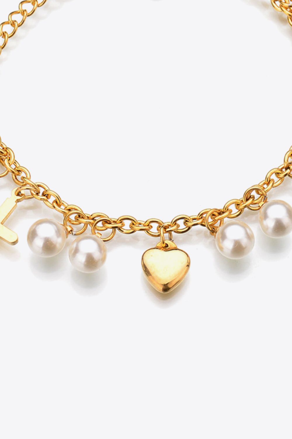 Heart Cross and Pearl Charm Stainless Steel Bracelet