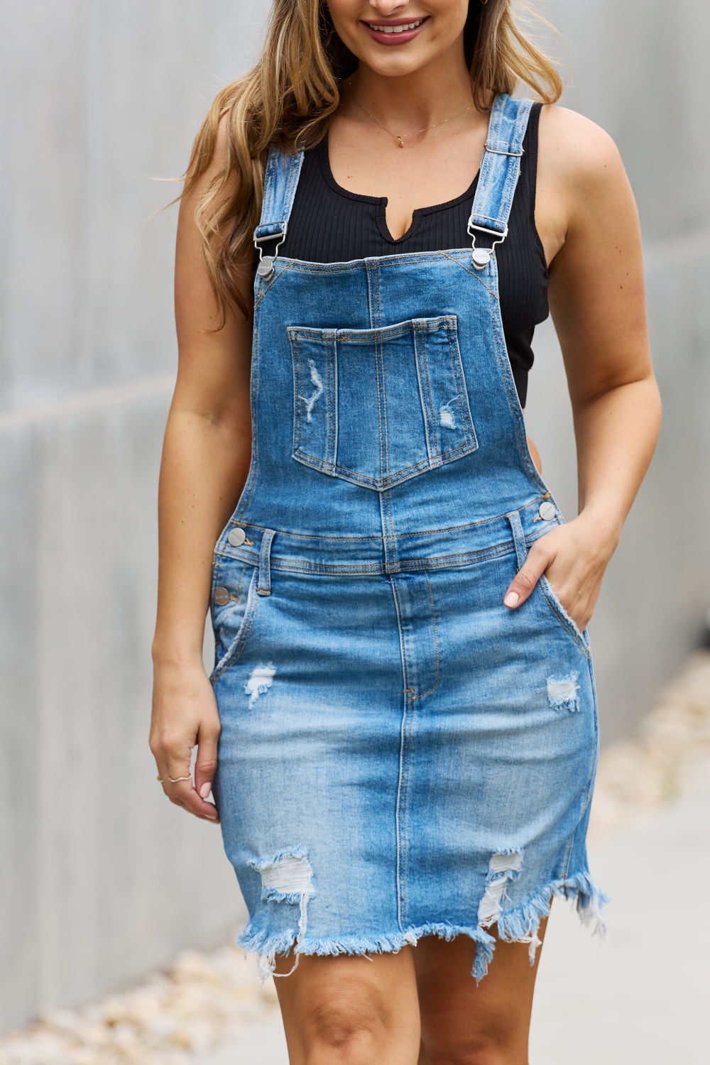 RISEN Olivia Denim Overall Mini Dress