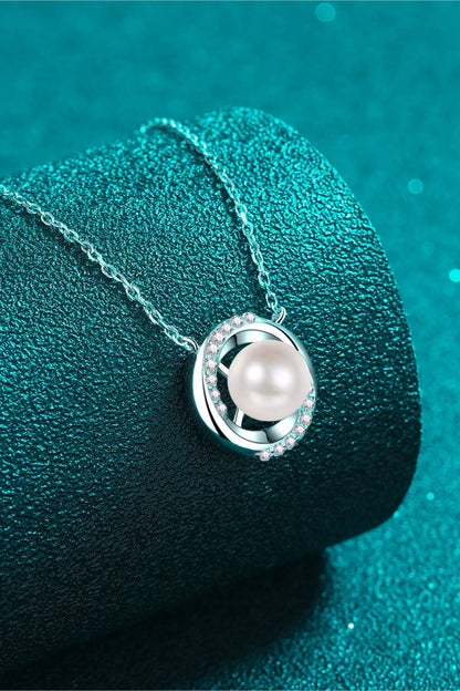 Moissanite Pearl Rhodium-Plated Necklace