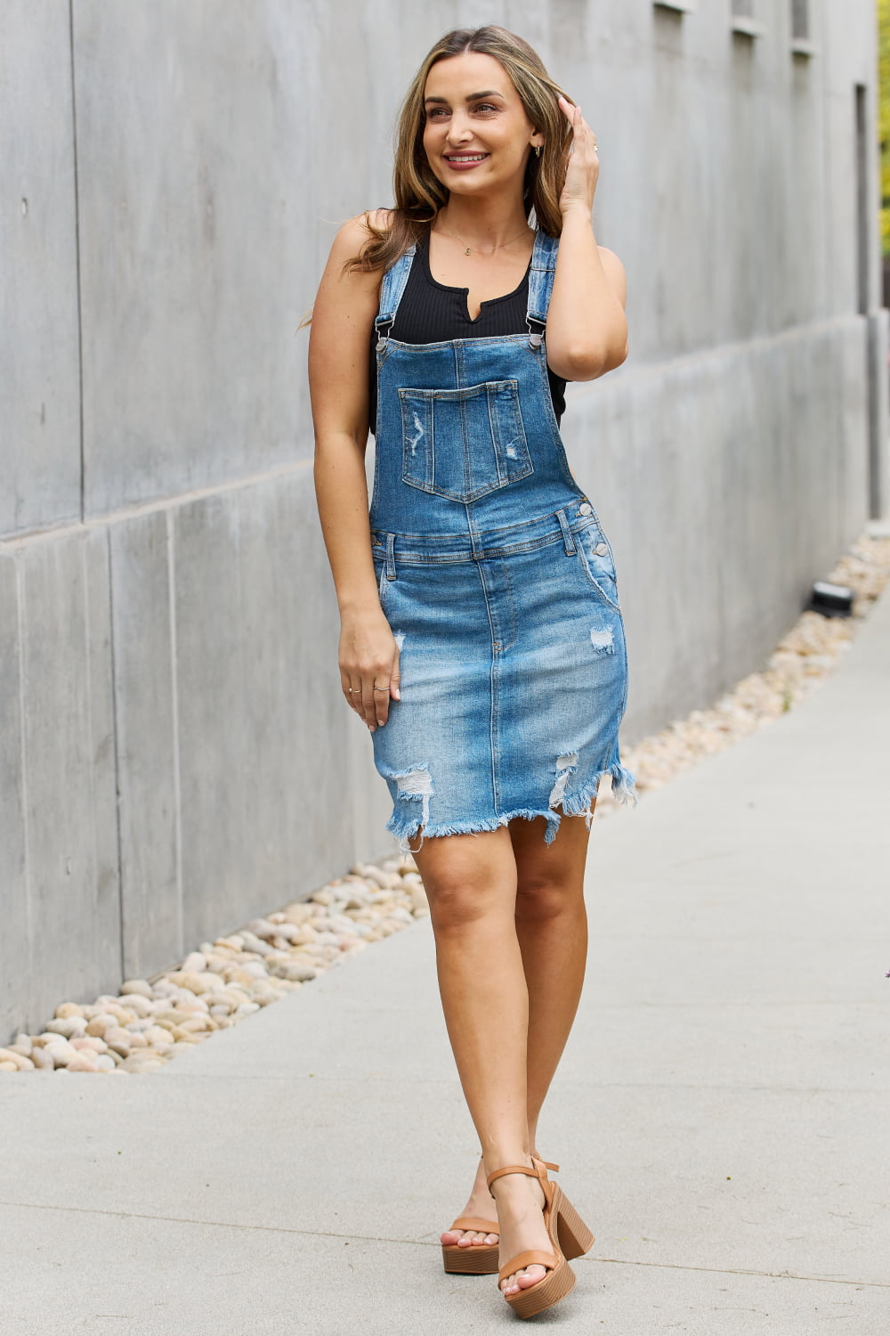 RISEN Olivia Denim Overall Mini Dress