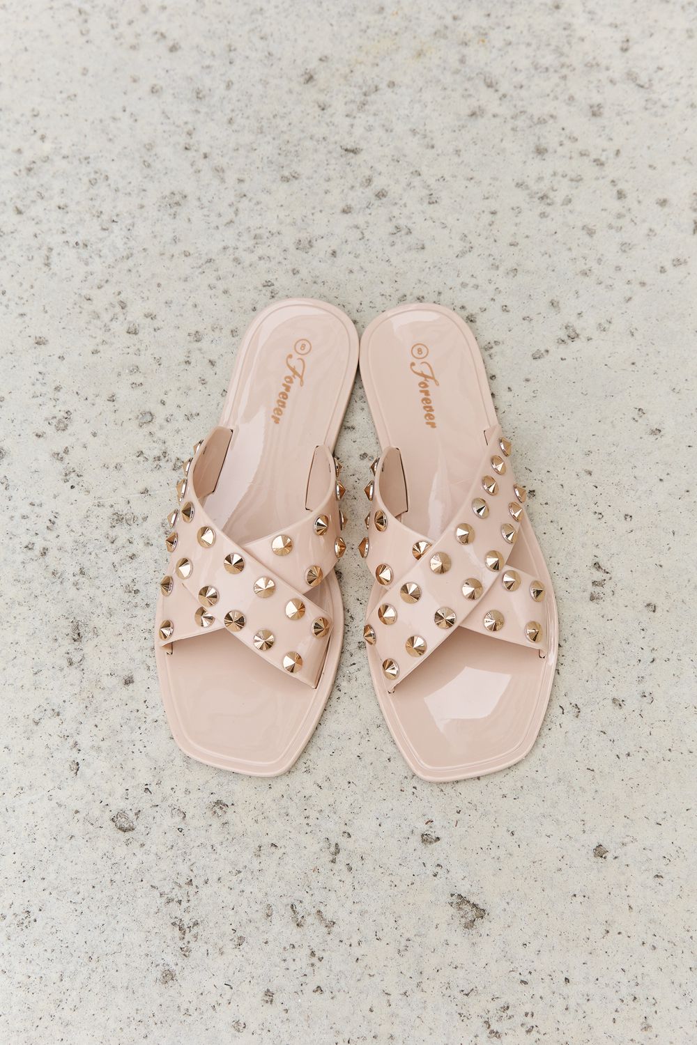 Forever Link Studded Cross Strap Slide Sandal