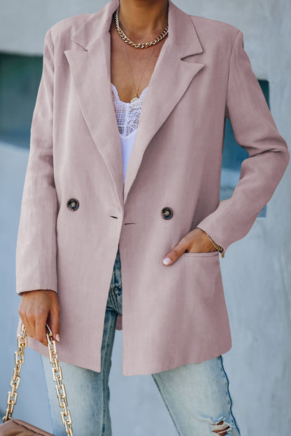 Double-Breasted Padded Shoulder Blazer with Pockets