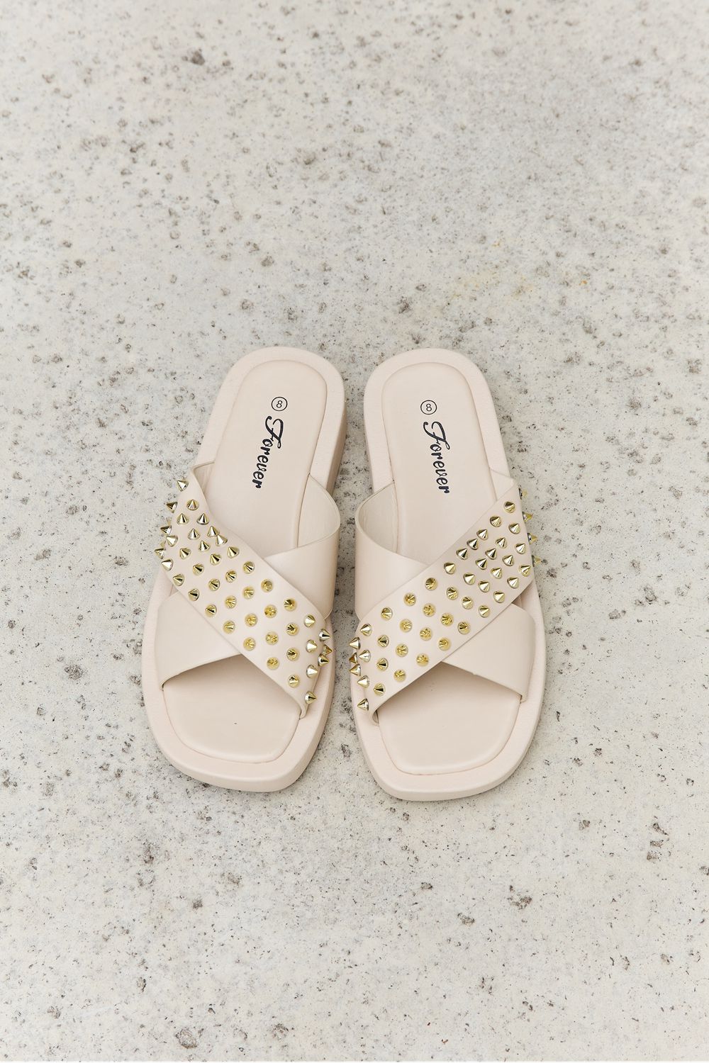 Forever Link Studded Cross Strap Sandals in Cream