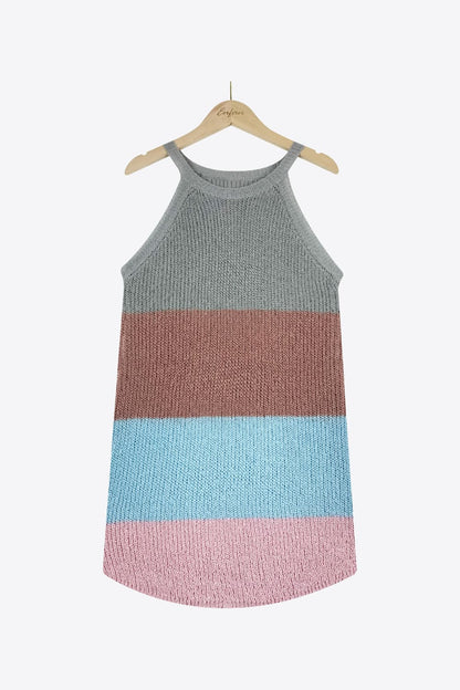 Color Block Round Neck Sleeveless Knit Top