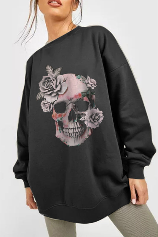 Simply Love Full Size Dropped Shoulder SKULL Graphic Sweatshirt