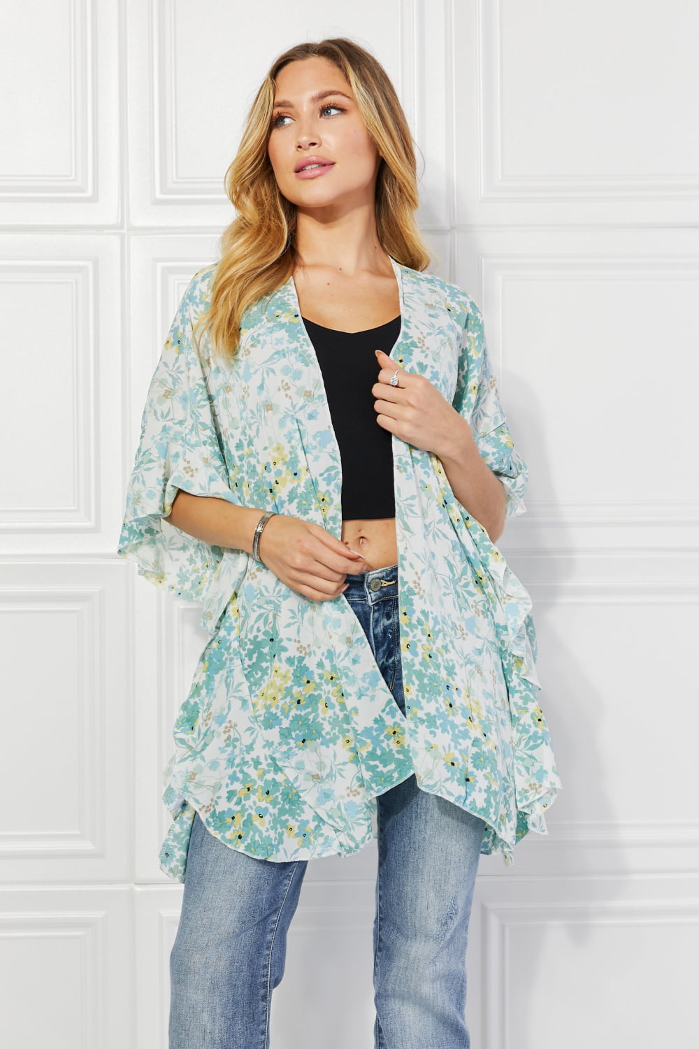 Justin Taylor Fields of Poppy Floral Kimono in Green