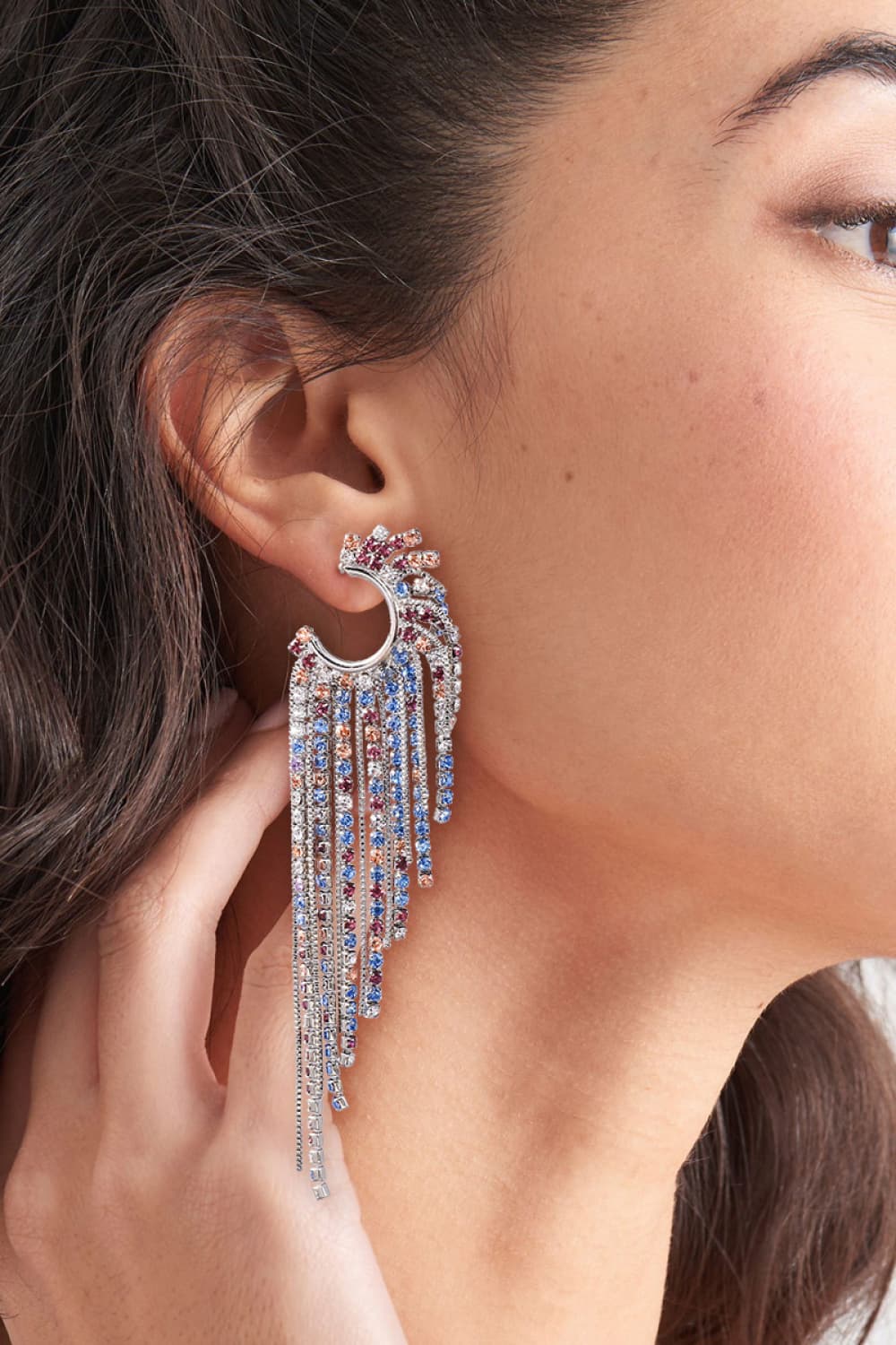 Fringed Rhinestone Zinc Alloy Dangle Earrings