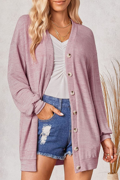 Buttoned V-Neck Long Sleeve Cardigans