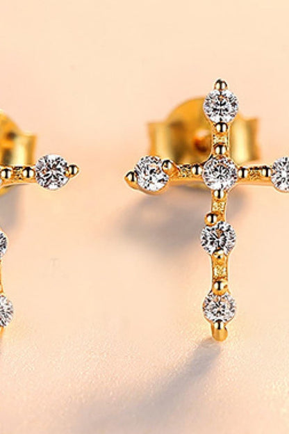 Zircon Cross 925 Sterling Silver Earrings