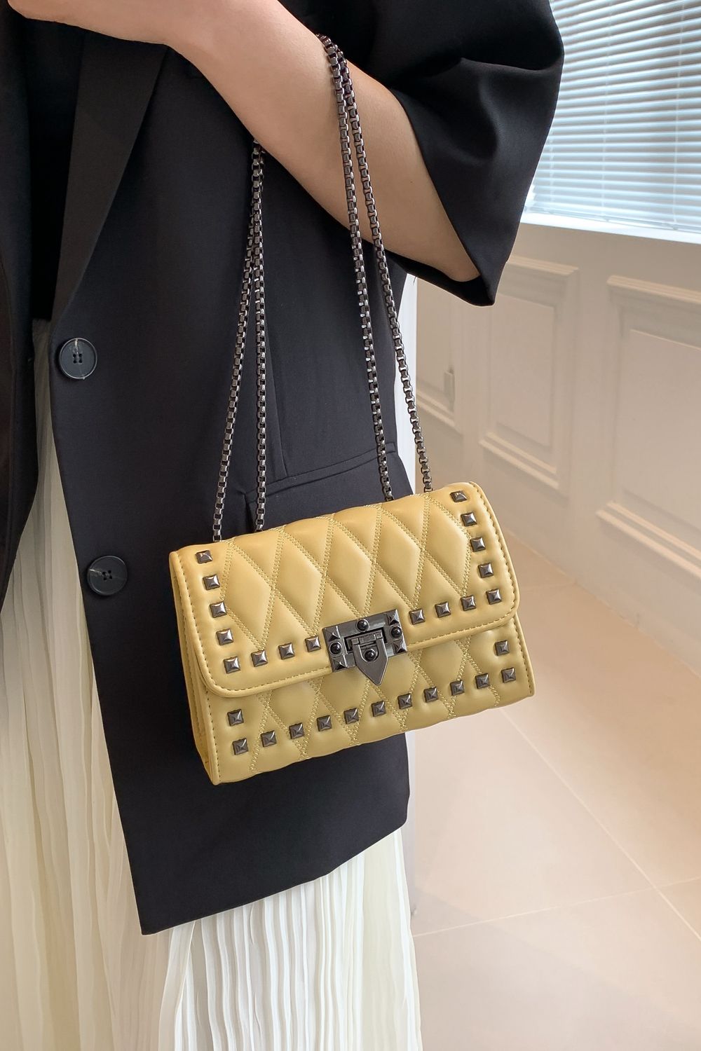 Studded PU Leather Crossbody Bag