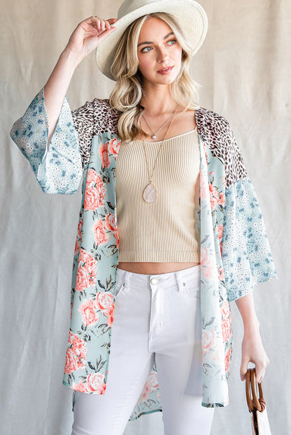 Animal Print Floral Three-Quarter Sleeve Cardigan