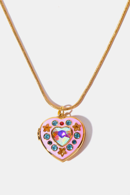 Rhinestone Decor Heart Box Pendant Necklace